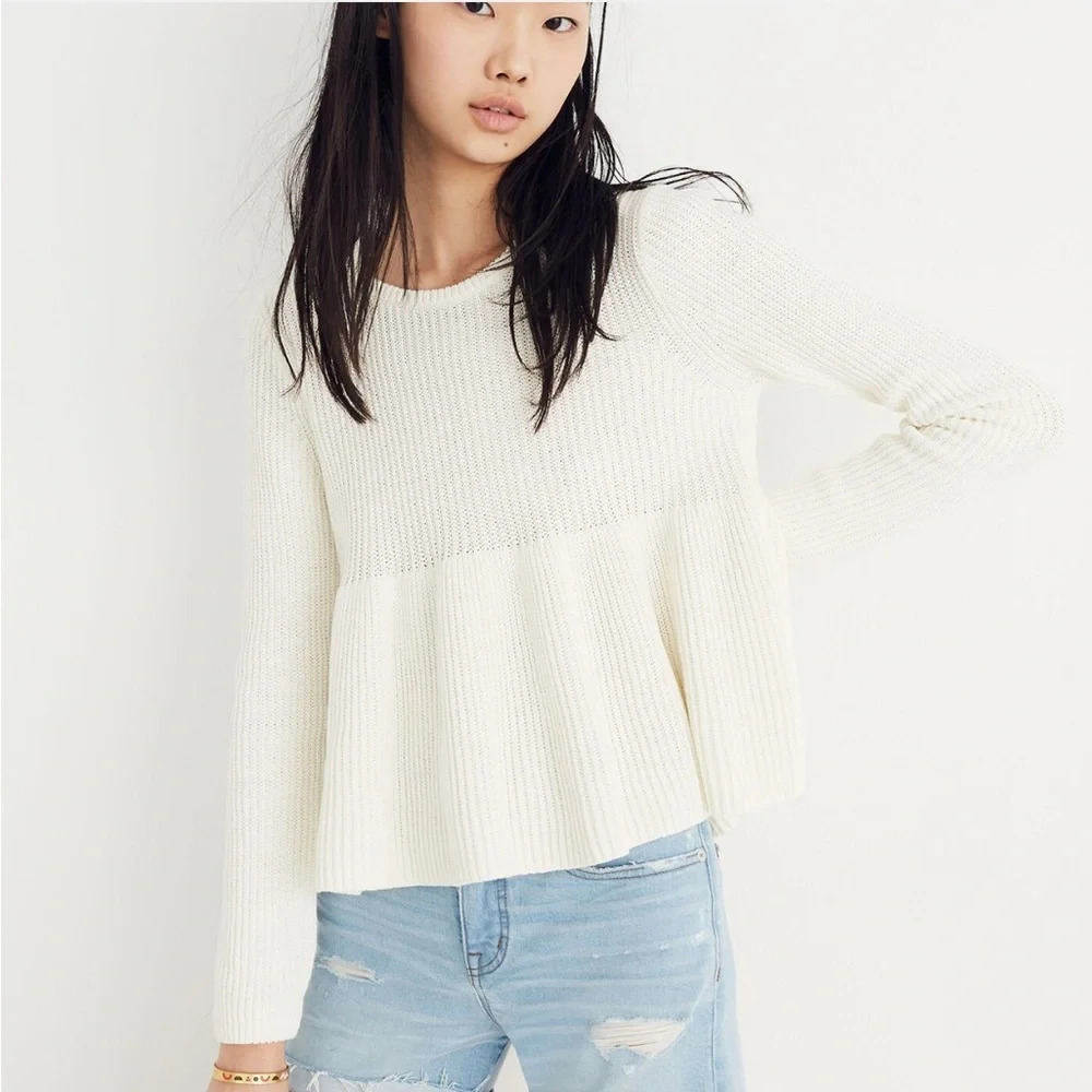 Madewell Swingy Ribbed Pullover Sweater White XS